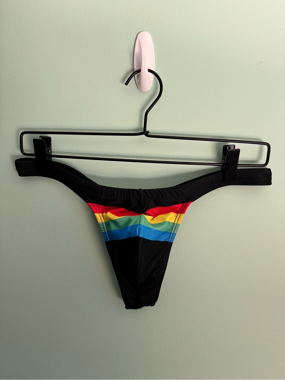 Men’s BANG! Miami “Fourever Stripes” Swim Thong in Black (M) - Picture 1 of 4